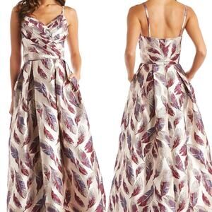Morgan & Co. Womens Feather Brocade Gown Dress Maxi Shiny Prom Formal Size 1-XS